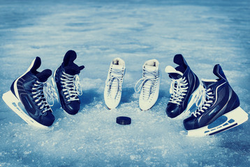 Wall Mural - Skates for winter sports in the open air on the ice.