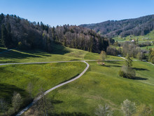 Aerial View On Path In Forest In Switzerlabd
