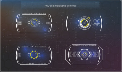 Poster - Set of futuristic blue infographics as head-up display. Display navigation elements for the web and app. Futuristic user interface. Virtual graphic. Vector.