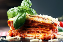 Serving Of Spicy Traditional Italian Beef Lasagne In A Restauran