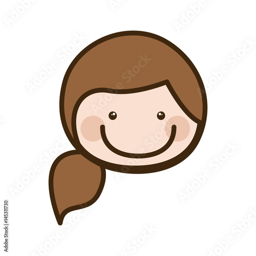 Color Silhouette Cartoon Front Face Woman With Side Ponytail Hair