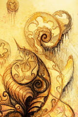 Aufkleber - Ornamental Drawing. Original hand draw and computer collage. Color structure.