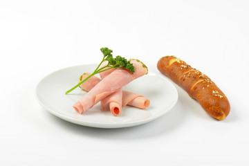 Canvas Print - asparagus coated ham and roll