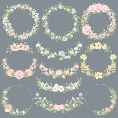 Wall Mural - Set of floral ornaments and wreaths. Vector wedding decorations