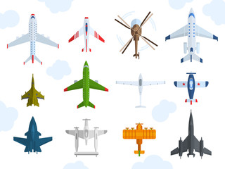 Wall Mural - Aircraft different plains top view vector illustration