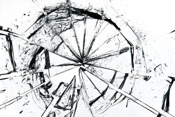 Broken glass on white background , texture backdrop object design