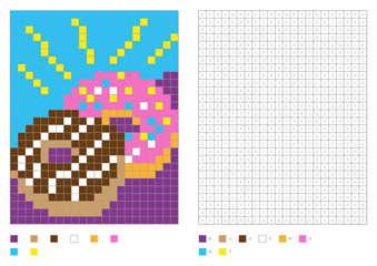 Kids coloring page, pixel coloring with numbered squares. Two donuts. Vector illustration