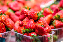 Fresh Strawberries For Sale At Marketplace