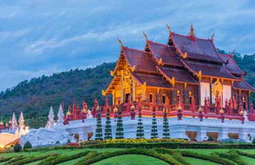 thai style building in royal flora temple .