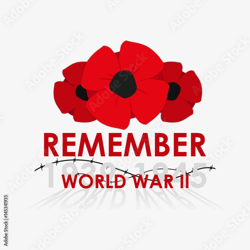 Poster World War II commemorative symbol with poppy vector illustration.