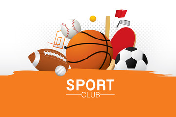 Wall Mural - Vector sport club with sports ball and equipment.