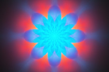 Abstract Blurred Fractal Mandala On Black Background. Digital Artwork In Bright Red And Blue Colors. 3D Render.