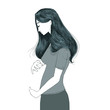 © JKLR - Infertility/Child Loss Concept. Sad young woman holding her imaginary belly.