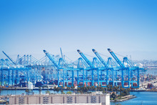 Long Beach Shipping And Container Port With Cranes