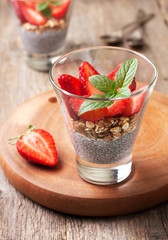 Canvas Print - Breakfast with chia pudding, strawberries and muesli