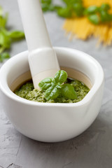 Sticker - basil pesto in a white mortar