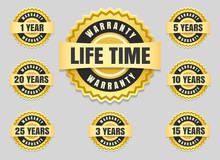 Service lifetime and years warranty labels and guarantee seals vector icons set