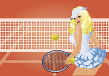 Beautiful Tennis Player On The Tennis Court Wallpaper, Vector Illustration