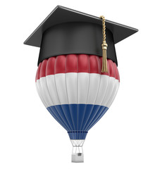 Poster - Hot Air Balloon with Netherlands Flag and Graduation cap. Image with clipping path