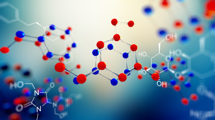 Wall Mural - 3d illustration of molecule model. Science background with molecules and atoms