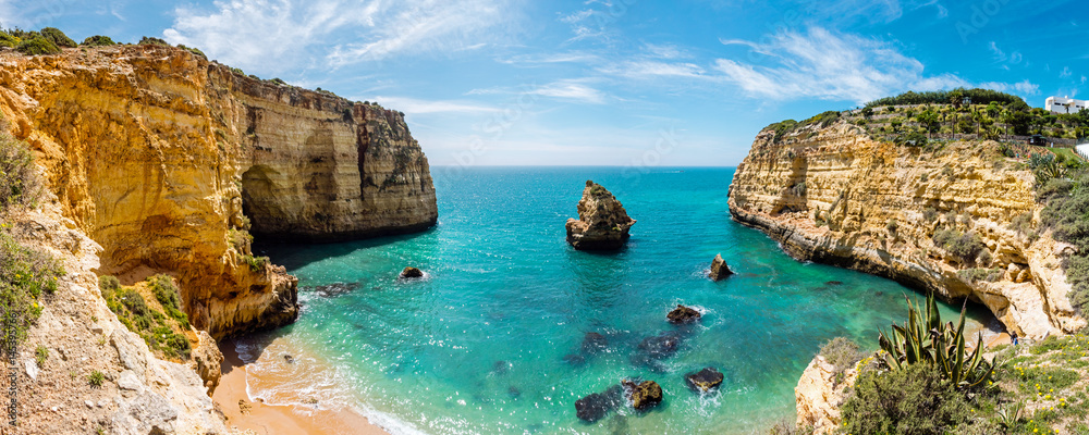 Meeresbucht, Praia do Vale Covo, Küste an der Algarve, Atlantik, Portugal - obrazy, fototapety, plakaty 