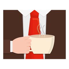 Canvas Print - man with elegant tie and coffee cup icon over white background. colorful design. vector illustration