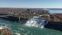 4K Aerial View Of American Falls At Niagara Falls In Ontario, Canada
