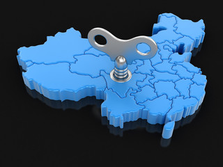 Poster - Map of China with winding key. Image with clipping path.