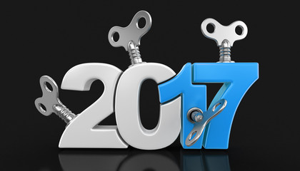 Poster - New Year 2017 with winding keys. Image with clipping path.