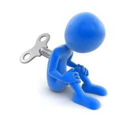 Poster - Man and winding key. Image with clipping path