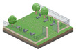 Open Gate to the old cemetery. Isometric view. Vector flat illustration.