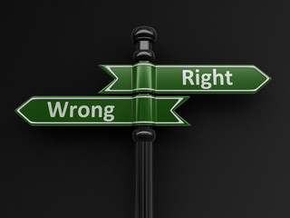 Poster - Wrong and wright pointers on signpost. Image with clipping path 