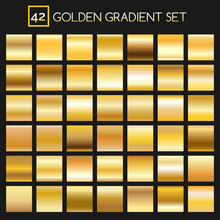 Metal Golden Gradients. Vector Square Gold Gradient Texture Collection For Design