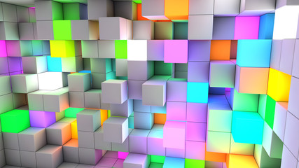Fototapete - 3D rendering abstract background color light cubes