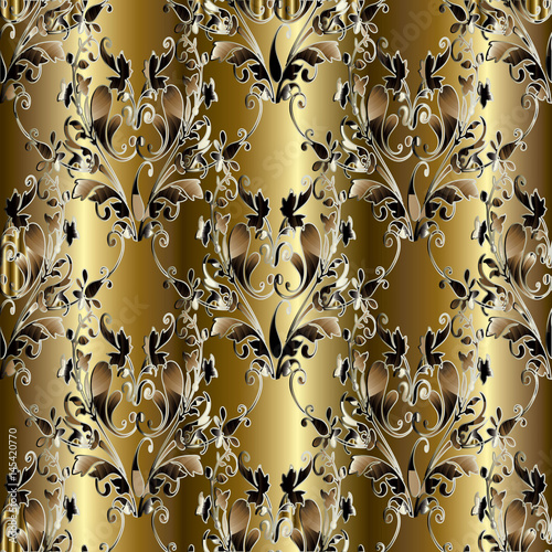 Luxury floral damask seamless pattern. Gold drapery 3d ...