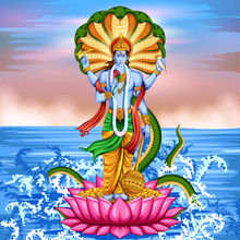 Lord Vishnu Standing On Lotus Giving Blessing
