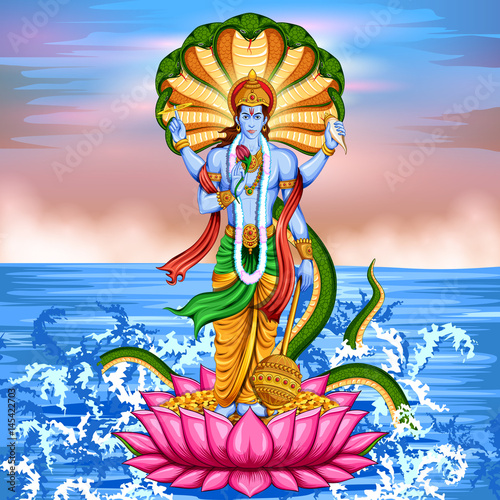 Fotografía Lord Vishnu standing on lotus giving blessing