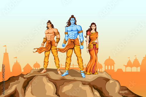 Cuadros en Lienzo Lord Rama, Sita and Laxmana in Dussehra poster