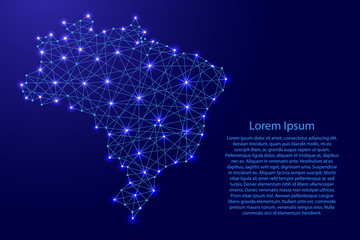 Poster - Map of Brazil from polygonal blue lines and glowing stars vector illustration