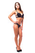 © F8  \ Suport Ukraine - Sexy young woman posing in a black bikini isolated on white background