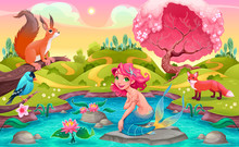 Fantasy Scene With Mermaid And Animals