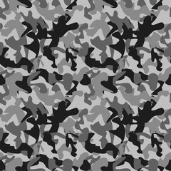 Wall Mural - Vector camouflage pattern. Vector background of soldier grey. Camouflage pattern background. Classic clothing style masking camo repeat print. Black grey white colors winter ice texture.