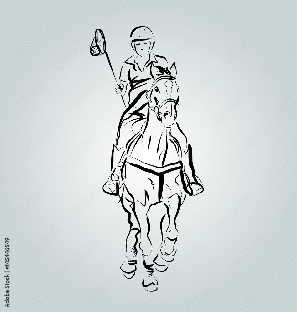 Vector line illustration of a polo cross player Stock Vector | Adobe Stock