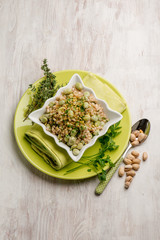 Wall Mural - barley risotto with beans broad pistachio and thymus