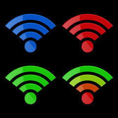 Wi-Fi sign. Colored set of icons on black background