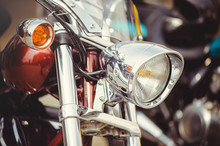 Chrome Classic Motorcycle Headlight And Turn Signals, Soft Toning Of A Warm Color For The Calendar