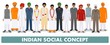 © yustus - Social concept. Group indian people standing together in different traditional national clothes on white background in flat style. Vector illustration.