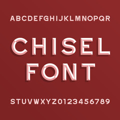 Poster - Chisel Alphabet Vector Font. Type letters and numbers. Chiseled block typeface for your design.