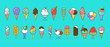 Ice cream, sweet summer collection of icons, doodles, illustations
