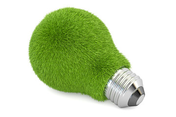 Poster - green lightbulb from glass, eco concept. 3D rendering